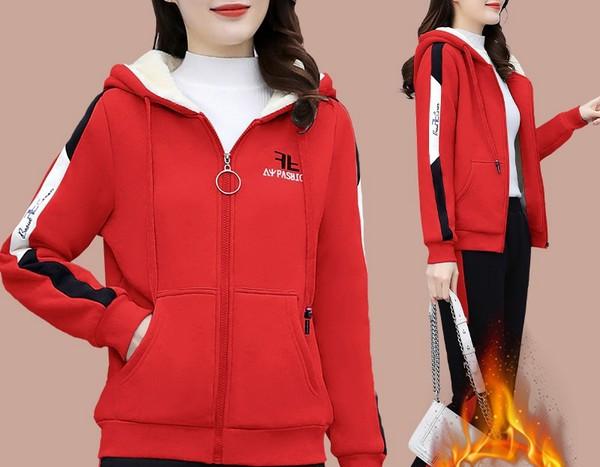 Sieviešu divdaļīgs komplekts ar siltu oderi un rāvējslēdzēja aizdari