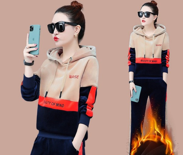 Ikdienas sieviešu samta kapuci un apakšas komplekts