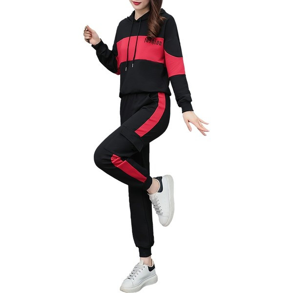 Γυναικείο casual σετ μπλούζα με κουκούλα και κάτω με τσέπες