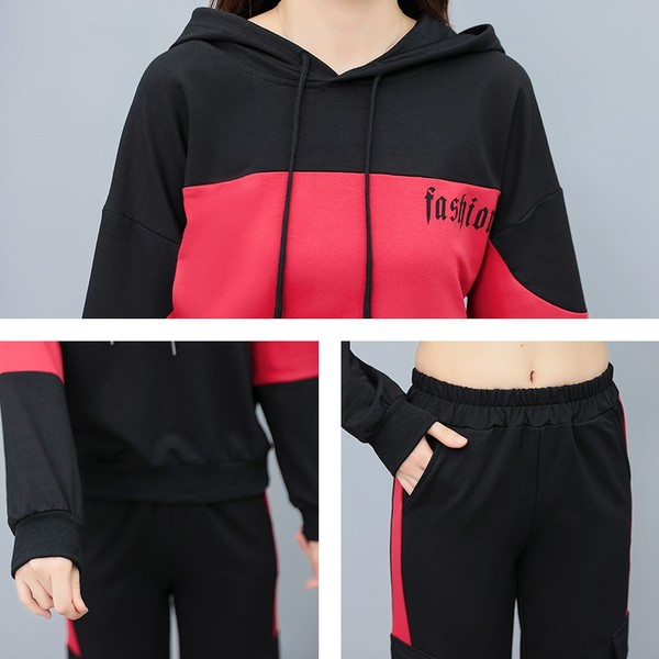 Γυναικείο casual σετ μπλούζα με κουκούλα και κάτω με τσέπες