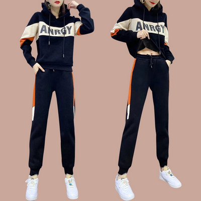 Sieviešu ikdienas sporta divdaļīgs komplekts ar apdruku un kapuci