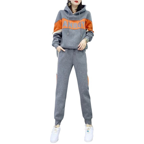 Sieviešu ikdienas sporta divdaļīgs komplekts ar apdruku un kapuci