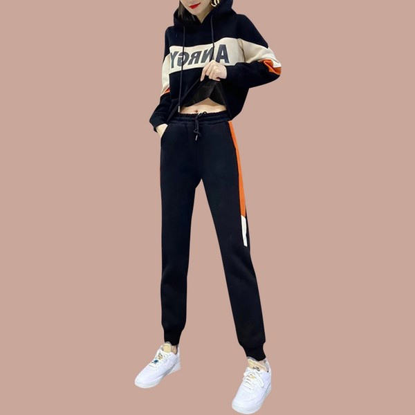 Sieviešu ikdienas sporta divdaļīgs komplekts ar apdruku un kapuci