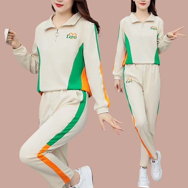 Sieviešu sporta divdaļīgs komplekts ar apdruku un rāvējslēdzēju