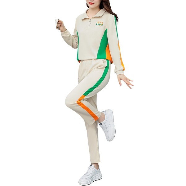 Sieviešu sporta divdaļīgs komplekts ar apdruku un rāvējslēdzēju