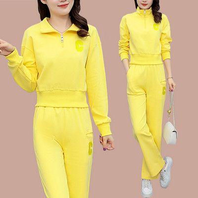 Vienkrāsains sieviešu divdaļīgs sporta komplekts ar izšuvumu