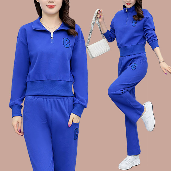 Vienkrāsains sieviešu divdaļīgs sporta komplekts ar izšuvumu