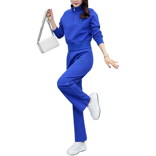 Vienkrāsains sieviešu divdaļīgs sporta komplekts ar izšuvumu