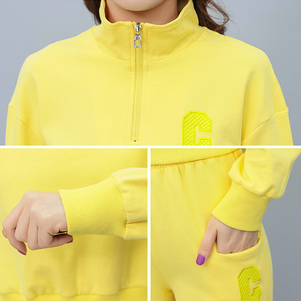 Vienkrāsains sieviešu divdaļīgs sporta komplekts ar izšuvumu