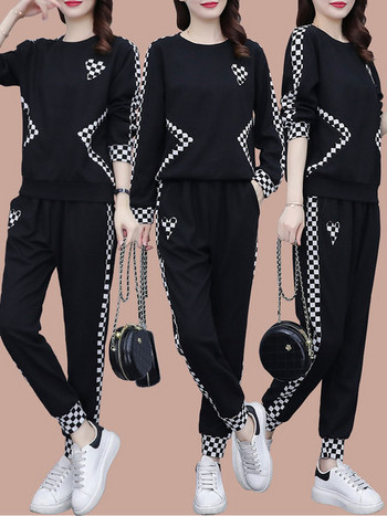 Casual γυναικείο σετ μπλούζα και παντελόνι - μαύρο χρώμα