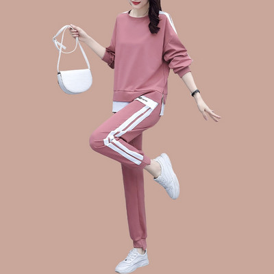 Casual γυναικεία μπλούζα και παντελόνι σετ με piping