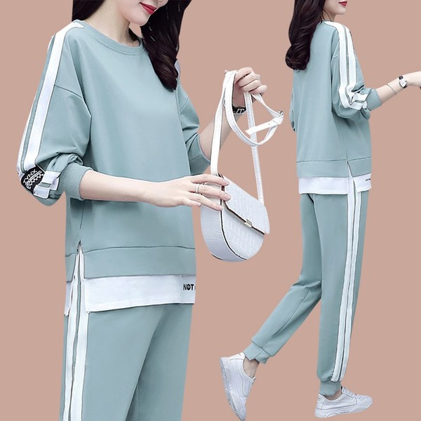 Casual γυναικεία μπλούζα και παντελόνι σετ με piping