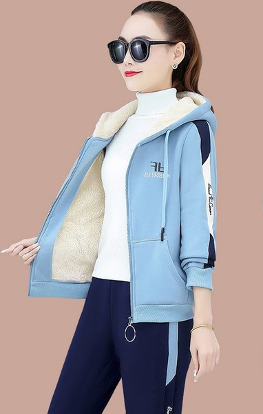 Sportisks sieviešu divdaļīgs treniņtērpa komplekts ar rāvējslēdzēju ar oderi