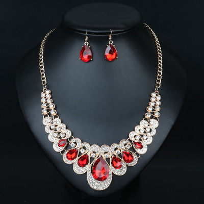 Μοντέρνο γυναικείο κολιέ και σκουλαρίκια σετ με διακοσμητικές πέτρες