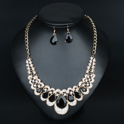 Μοντέρνο γυναικείο κολιέ και σκουλαρίκια σετ με διακοσμητικές πέτρες