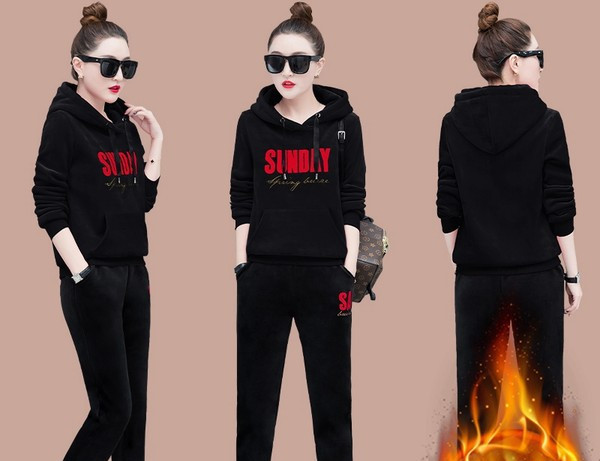 Φθινοπωρινό Σετ με βελούδινη κουκούλα και παντελόνι για γυναίκες