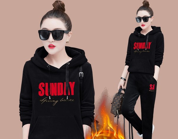 Φθινοπωρινό Σετ με βελούδινη κουκούλα και παντελόνι για γυναίκες