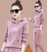 Ženski komplet jesen-zima s izvezenim natpisom i kapuljačom