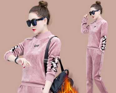 Ženski komplet jesen-zima s izvezenim natpisom i kapuljačom