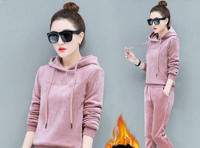 Ženski komplet jesen-zima s izvezenim natpisom i kapuljačom