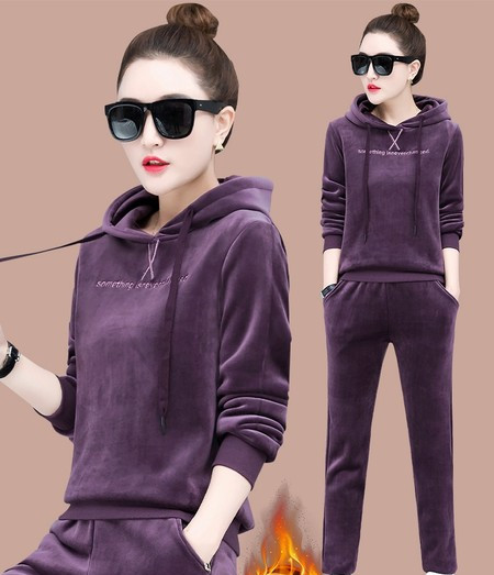 Ženski komplet jesen-zima s izvezenim natpisom i kapuljačom