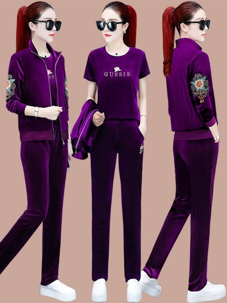 Sieviešu izšūts sporta trīsdaļīgs komplekts