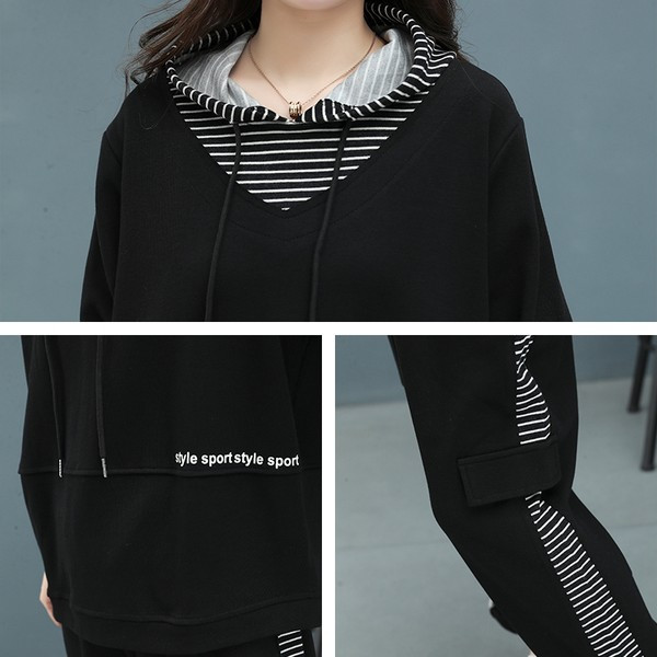 Γυναικείο αθλητικό σετ  με κουκούλα και κορδόνια που αποτελείται από δύο μέρη