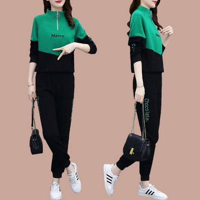 Sieviešu rudens divu gabalu komplekts ar izšūtu apdruku