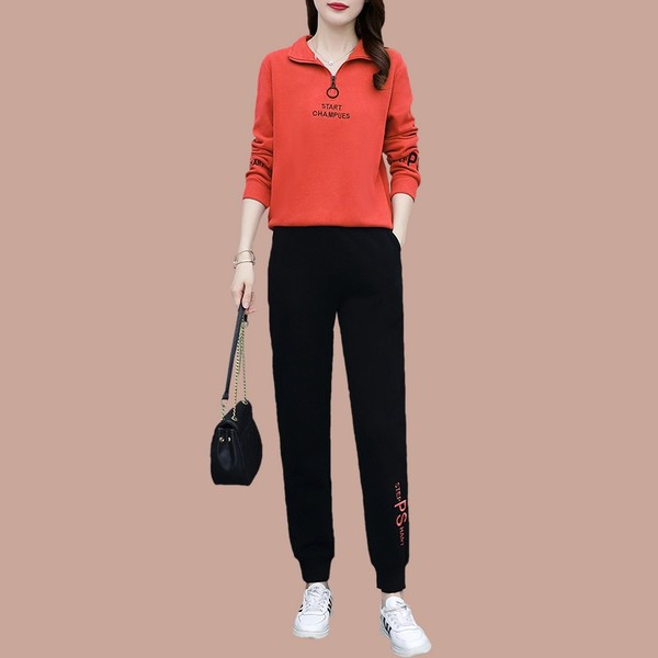 Sieviešu rudens divu gabalu komplekts ar izšūtu apdruku