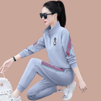 Casual γυναικείο σετ φόρμα και μπλούζας - μπλε και ροζ χρώμα