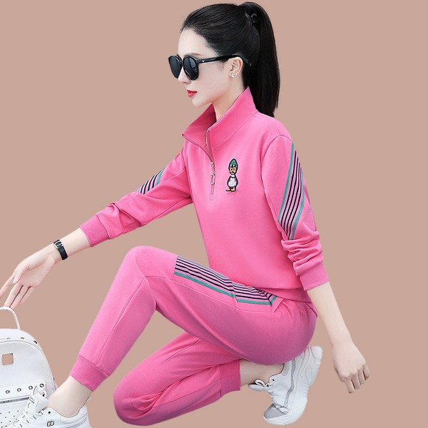 Casual γυναικείο σετ φόρμα και μπλούζας - μπλε και ροζ χρώμα