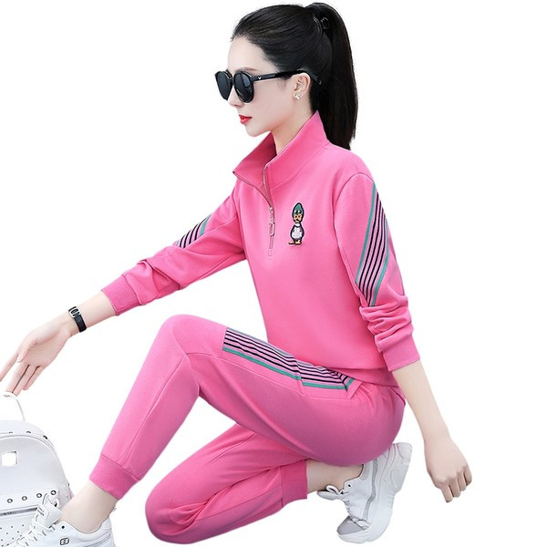 Casual γυναικείο σετ φόρμα και μπλούζας - μπλε και ροζ χρώμα