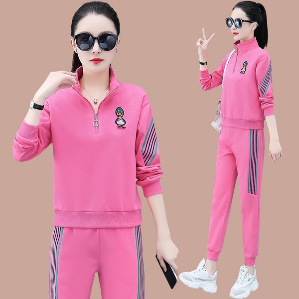 Casual γυναικείο σετ φόρμα και μπλούζας - μπλε και ροζ χρώμα