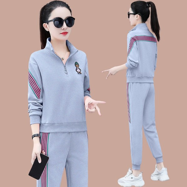 Casual γυναικείο σετ φόρμα και μπλούζας - μπλε και ροζ χρώμα