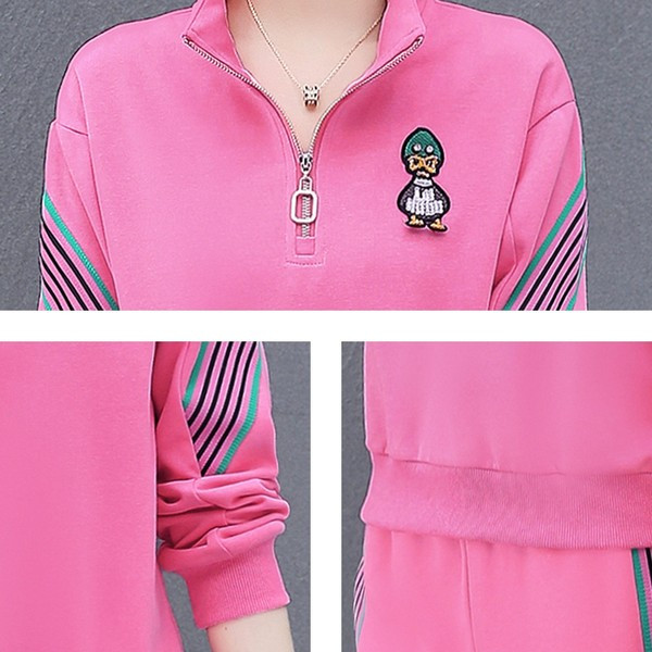 Casual γυναικείο σετ φόρμα και μπλούζας - μπλε και ροζ χρώμα