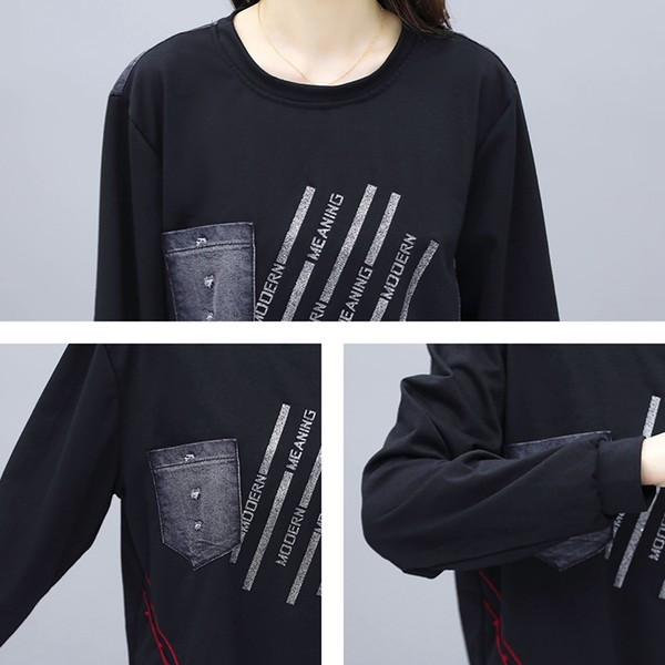 Sieviešu sporta divdaļīgs komplekts ar ovālu kakla izgriezumu un apdrukātu augšdaļu un apakšu ar kabatu