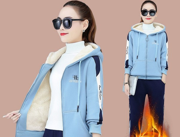 Sieviešu ziemas divdaļīgs komplekts ar kapuci un saitēm