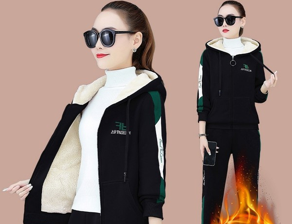 Sieviešu ziemas divdaļīgs komplekts ar kapuci un saitēm