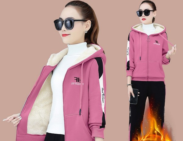 Sieviešu ziemas divdaļīgs komplekts ar kapuci un saitēm