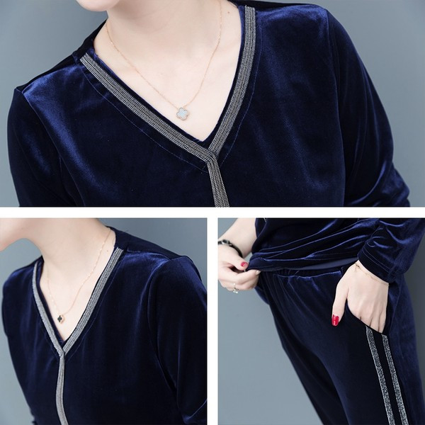 Γυναικεία βελούδινη μπλούζα και παντελόνι σετ με σκισίματα