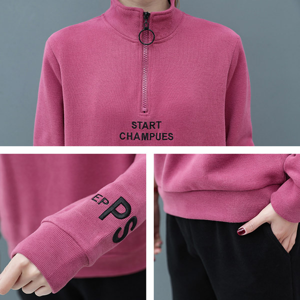 Sieviešu divdaļīgs komplekts ar rāvējslēdzēju un izšūtiem uzrakstiem