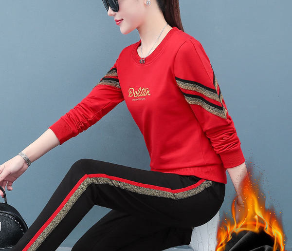 Sieviešu sporta rudens-ziemas komplekts ar siltu oderi