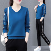 Sieviešu ikdienas blūze ar V veida kakla izgriezumu un apakšas komplekts