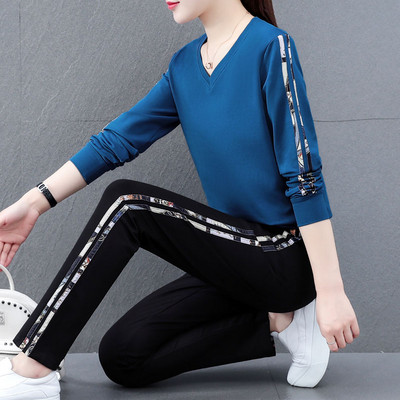 Sieviešu ikdienas blūze ar V veida kakla izgriezumu un apakšas komplekts