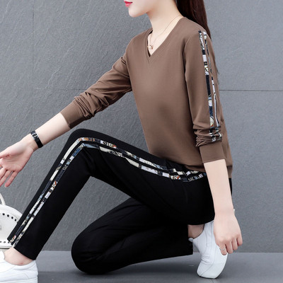 Sieviešu ikdienas blūze ar V veida kakla izgriezumu un apakšas komplekts