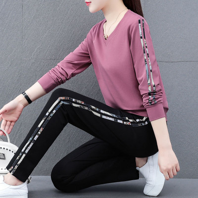 Sieviešu ikdienas blūze ar V veida kakla izgriezumu un apakšas komplekts