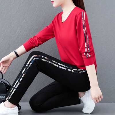 Sieviešu ikdienas blūze ar V veida kakla izgriezumu un apakšas komplekts