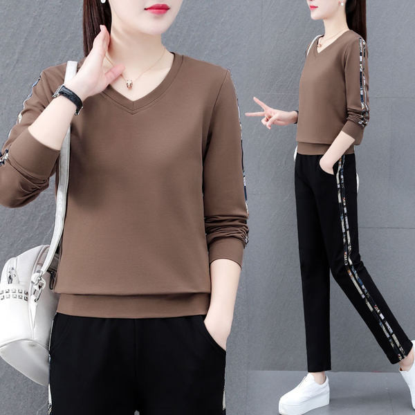 Sieviešu ikdienas blūze ar V veida kakla izgriezumu un apakšas komplekts