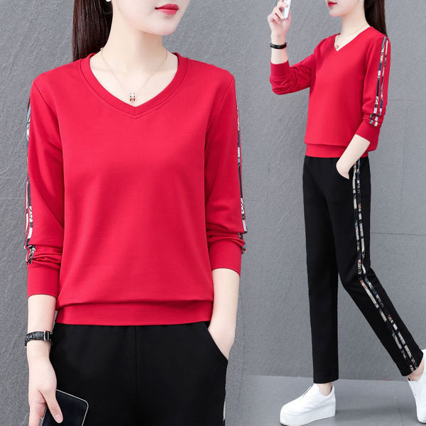 Sieviešu ikdienas blūze ar V veida kakla izgriezumu un apakšas komplekts