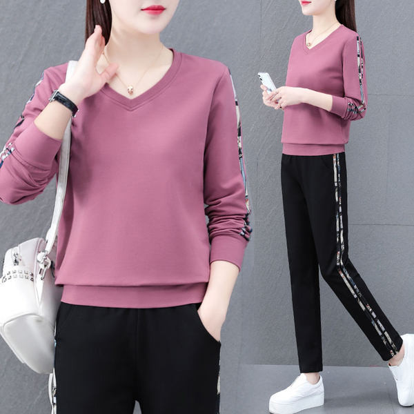 Sieviešu ikdienas blūze ar V veida kakla izgriezumu un apakšas komplekts